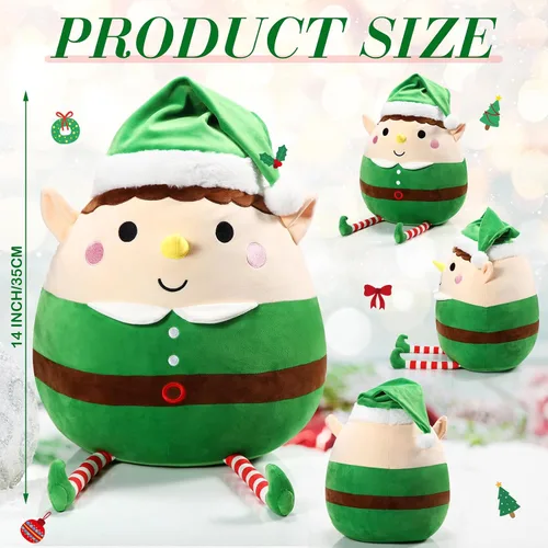 Vista 2 de Huwena Almohada de felpa grande de 14 pulgadas, decoración de Navidad, suave y tierna, cojín de peluche para abrazar, regalo para Navidad, fiestas