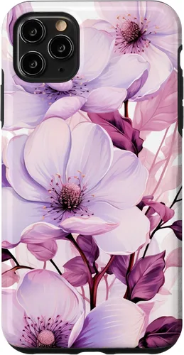 Vista 13 de Funda para iPhone 17, diseño de flores de magnolia rosa y morado lavanda