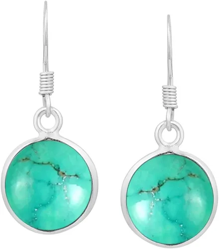 Vista 9 de Natural Gemstone Round Shape Silver Plated Dangle Earrings for Women Amatista
