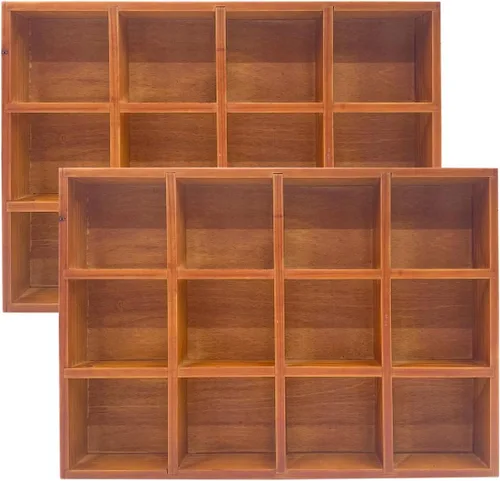 Vista 2 de Cregugua Paquete de 2 bandejas de clasificación de madera, organizador dividido de madera, caja de secciones con acabado marrón