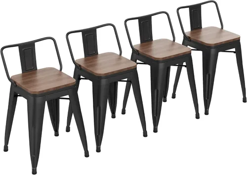 Vista 5 de Yongchuang - Juego de 4 taburetes de bar de 18" de metal apilables, taburetes cortos para aula, cocina, comedor, sillas con parte superior de madera
