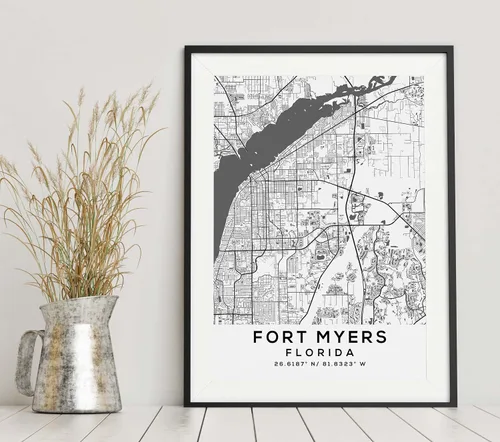 Vista 6 de Generic Mapa de Fort Myers, Florida, Light 2 (8x10) - Mapa de Pared Matte City en escala de grises