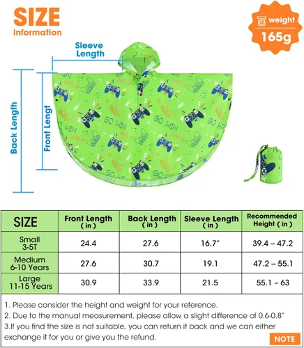 Vista 7 de WAWSAM Poncho de lluvia ligero para niños, impermeable, reutilizable