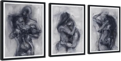 Vista 49 de Novatique 3 piezas de arte de pared sexy en blanco y negro para parejas desnudas, decoración de pared abstracta de amor para mujeres y hombres, arte