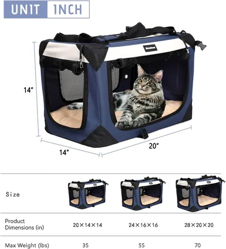 Vista 4 de Transportador grande para gatos, jaula de viaje plegable para perros, portátil, de lados suaves, con alfombrilla de felpa súper suave y cálida