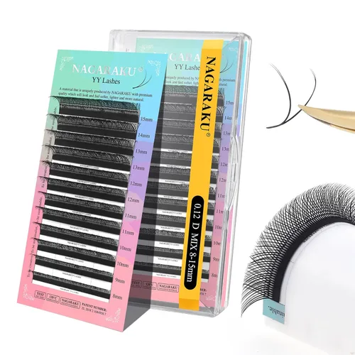 Vista 44 de NAGARAKU YY - Extensiones de pestañas, suministros Y, Lash 4D, Easy Fan, pestañas cruzadas de volumen ruso, pestañas YY, tejidas a mano, malla