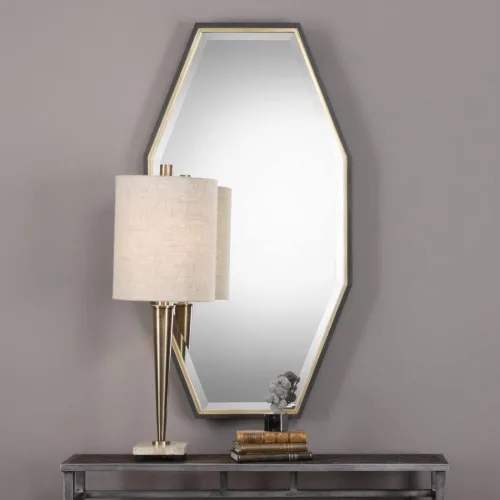 Vista 4 de Uttermost Savion Espejo de pared dorado y espresso de 24 x 46 pulgadas