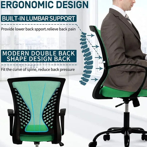 Vista 5 de Meet perfect Silla de oficina con respaldo medio de malla, verde Malla transpirable; soporte trasero y lumbar; altura ajustable; giro de 360°