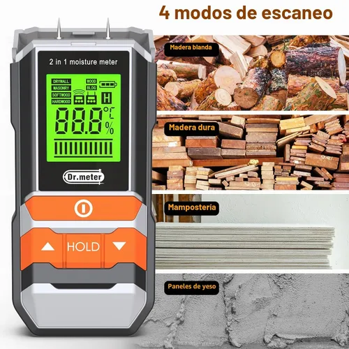 Vista 5 de Dr.meter Medidor de Humedad de Madera, 2 en 1 Probador de Humedad con y sin Punta, Sensor Digital de Humedad para Madera, Leña, Yeso, Papel, Piso