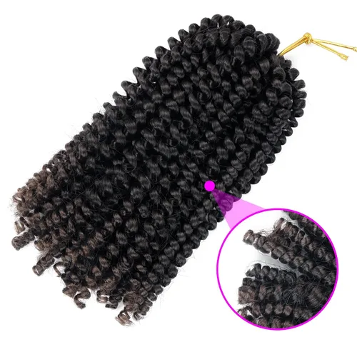 Vista 5 de Extensiones de cabello trenzado de resorte, 6 paquetes de 8 pulgadas, esponjoso, de ganchillo, Passion Twist, extensiones de cabello sintético