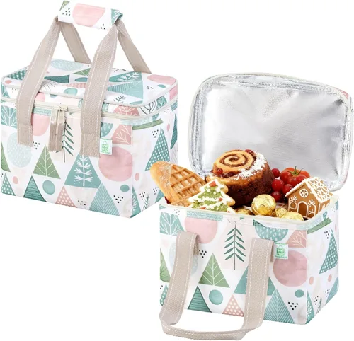 Vista 12 de VENO Paquete de 2 bolsas enfriadoras aisladas para entrega de alimentos, bolsas de compras plegables y reutilizables con cremallera, plegables