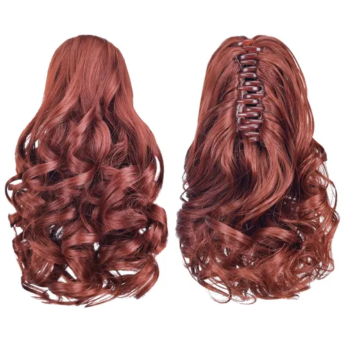 Vista 24 de Extensiones de cola de caballo, extensiones de cabello de cola de caballo con clip de garra marrón oscuro para mujer, pieza de cabello rizado