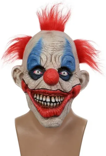 Vista 7 de Máscara de payaso de terror de Halloween, máscara de látex de payaso Joker, cubierta de cara de bromista de utilería de cosplay, máscara de látex