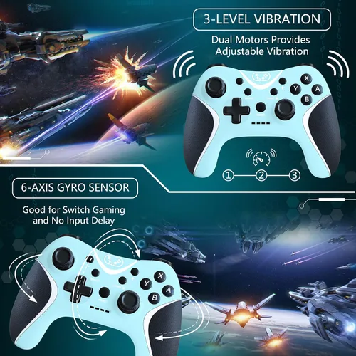 Vista 5 de BRHE Wireless Switch Pro Controller for Nintendo Switch N-SLiteOLEDAndroidIOS 13.0+PC Switch Remote Gamepad with Joystick Adjustable Turbo Vibration