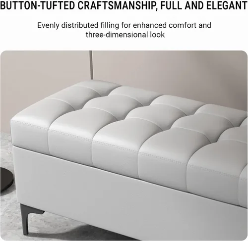 Vista 5 de Tufted Leather Storage Bench End of Bed Upholstered Entryway Ottoman Chest Café claro