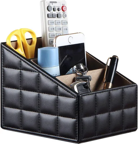 Vista 10 de Soporte para control remoto de TV con 3 compartimentos, almacenamiento de accesorios multimedia, caja de almacenamiento, estante de almacenamiento