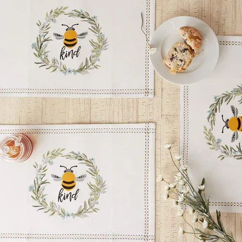 Vista 5 de DII Bumblebee Checkered Kitchen Collection, juego de manteles individuales reversibles, 13x19, Bee Kind Gingham, 4 piezas