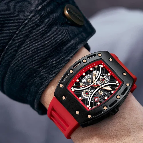 Vista 3 de MF MINI FOCUS Reloj de pulsera Tonneau de moda para hombre (cronógrafoimpermeableluminosocalendario) reloj de cuarzo con correa de silicona