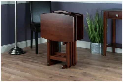 Vista 5 de UMENG Juego de mesa de aperitivos de gran tamaño de nogal antiguo, mesa rectangular plegable de madera, color marrón
