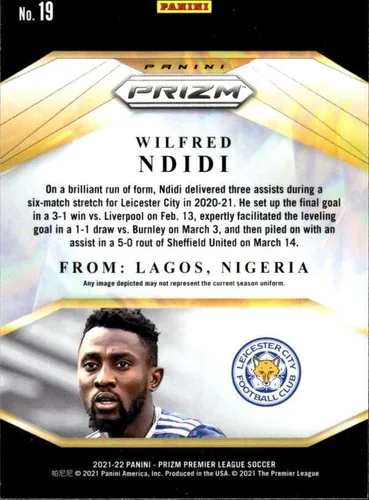 Vista 2 de 2021-22 PANINI PRIZM PREMIER LEAGUE BRILLIANCE #19 WILFRED NDIDI LEICESTER CITY SOCCER OFFICIAL TRADING CARD OF SOCCER
