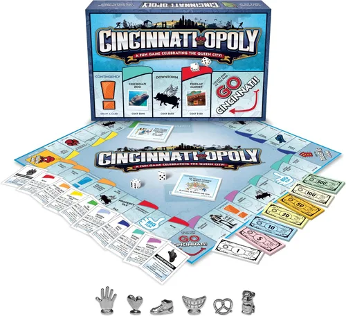 Vista 2 de Late for The Sky Juego de mesa Cincinnati-Opoly: juego de estrategia familiar para 2 a 6 jugadores, lugares de interés urbano estilo opoli, opción