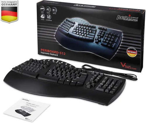 Vista 6 de Perixx PERIBOARD-512B ES - Teclado USB Ergonómico, 19.094x9.291x1.732 in - Negro - QWERTY Español, Negro