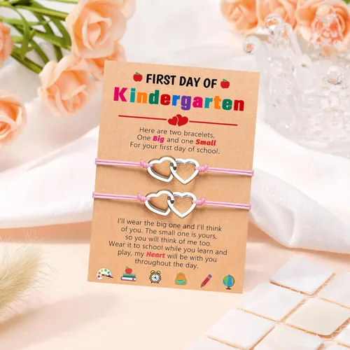 Vista 7 de PINKDODO Juego de pulseras para el primer día de 2 pulseras de deseos a juego, regalos de regreso a clases