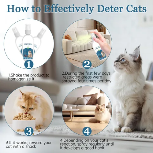 Vista 6 de Spray disuasorio para gatos, repelente natural y seguro para gatos en interiores y exteriores, ayuda de entrenamiento eficaz, disuasorio