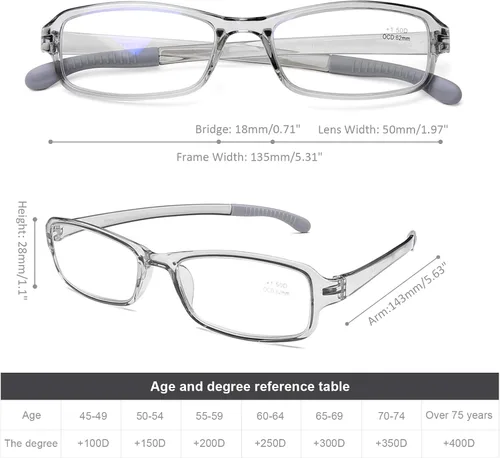 Vista 5 de DOOViC 2 Pack Reading Glasses for Women Men TR90 Flexible Lightweight Blue Light Blocking Computer Readers