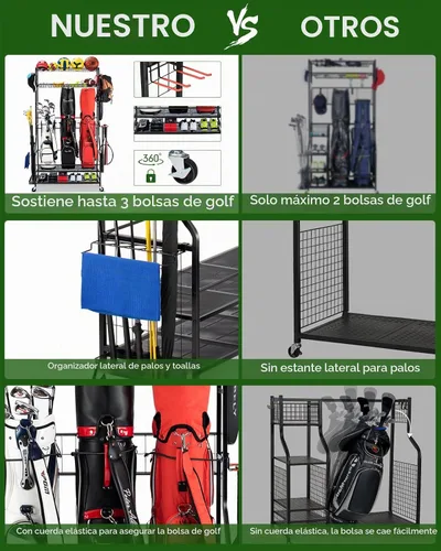 Vista 3 de FHXZH Golf Bags Storage Garage Organizer - Stand for Single Golf Bags, Clubs, and Equipment Accessories with Wheels