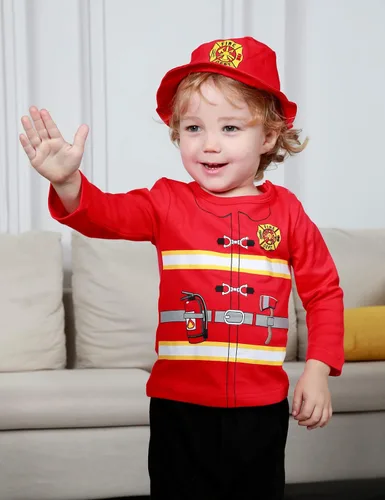 Vista 2 de COSLAND Disfraz de bombero de 3 piezas para bebé niño de 3 a 24 meses
