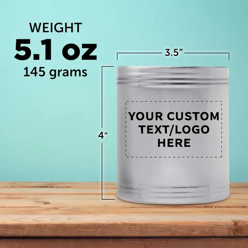Vista 5 de Juego de 100 enfriadores de latas de acero inoxidable personalizados, paquete a granel, ideal para cerveza, refrescos, otras bebidas, color plateado