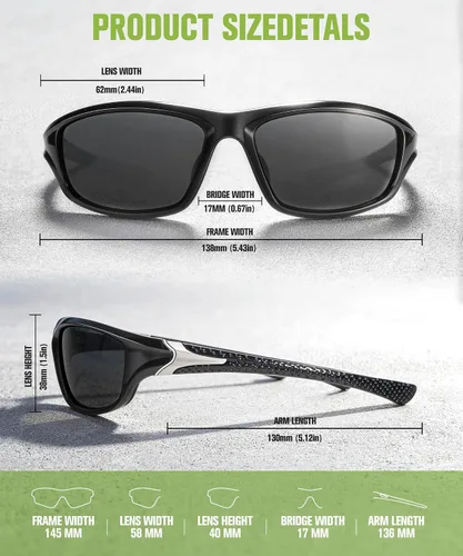 Vista 5 de Gafas de sol polarizadas para hombre, gafas de sol con protección UV400 para conducir, golf, pesca, correr