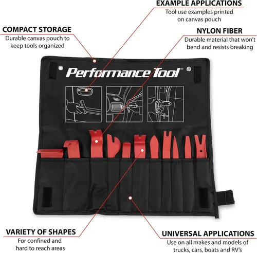 Vista 2 de Performance Tool W80643 - Juego de herramientas de extracción de molduras de 11 piezas, kit de herramientas de palanca de coche para quitar