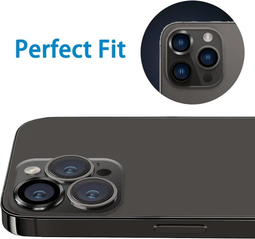 Vista 5 de Compatible con iPhone 14 Pro / 14 Pro Max, protector de lente de cámara antiarañazos, protector de lente de vidrio templado 9H, protector de Negro