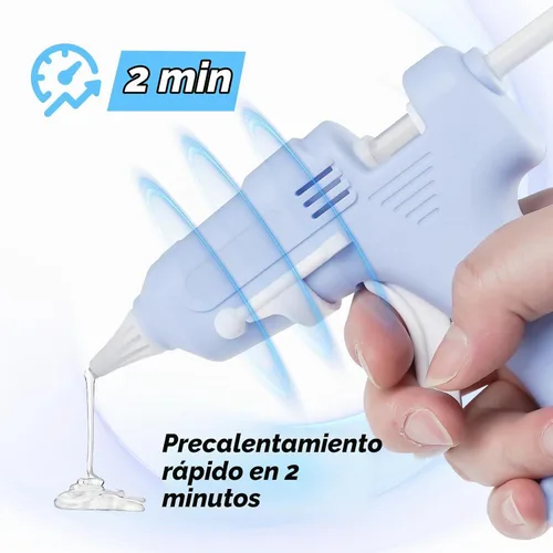 Vista 3 de Pistola de pegamento caliente inalámbrica, kit de pistola de pegamento de precalentamiento rápido recargable con 20 barras de pegamento blanco