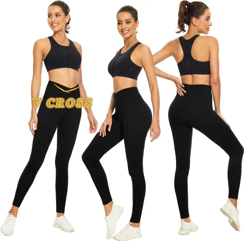Vista 2 de Leggings de cintura cruzada en V para mujer, control de abdomen, entrenamiento, correr, no se transparentan, pantalones de yoga atléticos