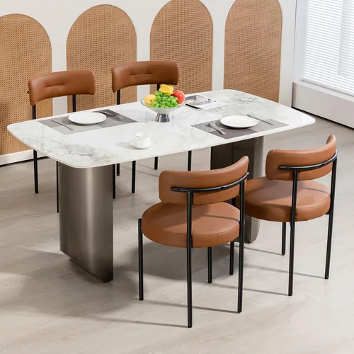 Vista 20 de Juego de 2 sillas de comedor de piel sintética sin brazos con patas negras Negro