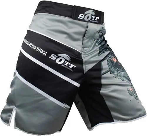 Vista 6 de pantalones cortos deportivos gris Muay Thai Boxeo troncos MMA para hombre