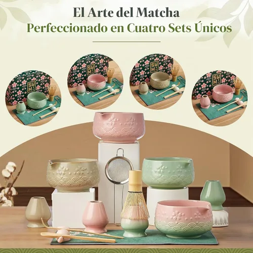 Vista 7 de Juego de 9 batidores Matcha – Juego de té Matcha con cuenco de cerámica matcha, batidor de bambú (Chasen), cuchara, tamiz Kit Matcha para Verde