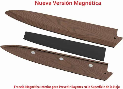 Vista 5 de Funda magnética hecha a mano para cuchillos de chef Kiritsuke de madera de nogal negro natural, funda protectora de madera
