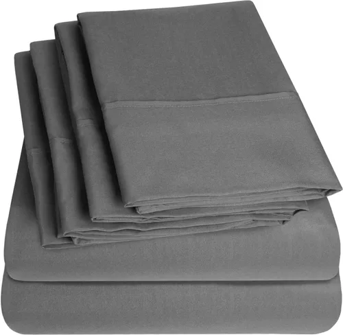 Vista 37 de Juego de sábanas de 4 piezas para camas individuales de 1500 hilos de microfibra de cepillado fino con bolsillo profundo - 1 funda de almohada