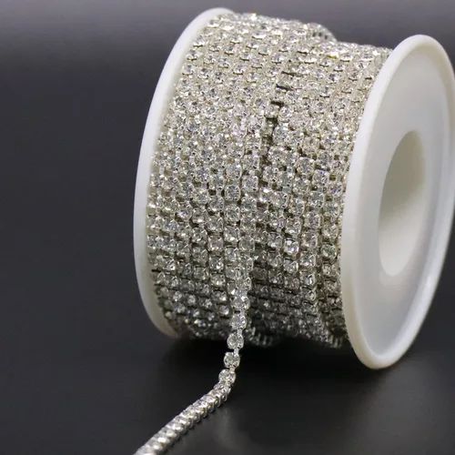 Vista 20 de Jerler 9 metros de adornos de diamantes de imitación con cadena cerrada SS6.5/2.0mm, cadena AB para costura, manualidades, ideal para bodas AB dorado
