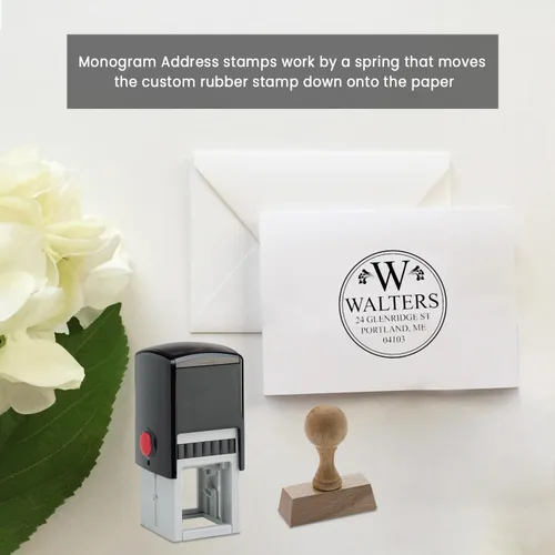 Vista 3 de Sello de dirección con monograma autoentintado personalizado con más de 10 diseños. 7+ diseños
