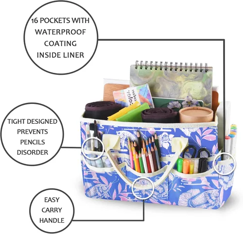 Vista 2 de Bolsa de mano organizadora de manualidades con múltiples bolsillos, gran caddy de almacenamiento de arte con asas para arte, manualidades, costura
