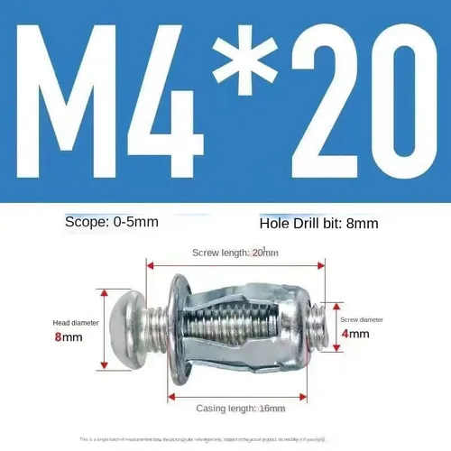 Vista 3 de Tuerca de pétalos de tornillo de expansión, M4 M5 M6 M8 Molly Jack tuercas con tornillos, kit surtido de tuercas para pared hueca, hierro para pared