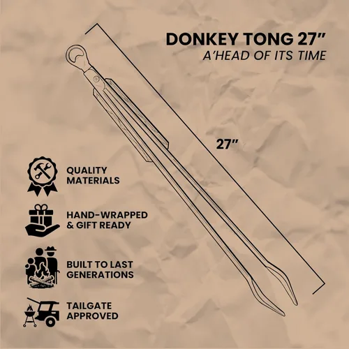 Vista 2 de Donkey Tong - Pinzas para barbacoa de 27 pulgadas de largo, pinzas resistentes para asar a la parrilla, ahumar, carbón y cocinar al aire libre