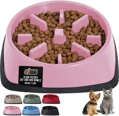 Vista 31 de GORILLA GRIP® Cuencos patentados de alimentación lenta sin BPA, juguete interactivo para perros y gatos, enriquecimiento de entrenamiento Beige