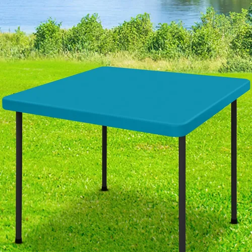 Vista 58 de Moosfor Mantel rectangular de elastano de 4 pies, manteles elásticos ajustables para pícnic, funda elástica y lavable para mesa de patio para Azul