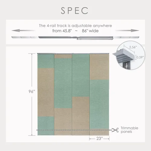 Vista 4 de Persianas Verticales Deslizantes Ajustables para Ventanas 45.8"- 86" An x 96" Al, Persianas de Rieles con Paneles Extensibles para Puertas